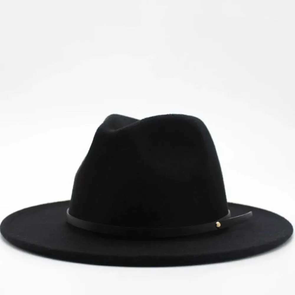 Black Stiff Brim Tall Dented Crown, Stiff Classic Fedora Hat NEW